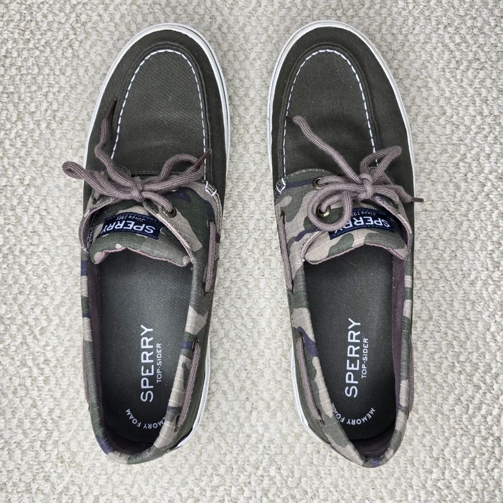 Sperry Top-Sider Halyard Green Camo Canvas Boat Shoes Size 12